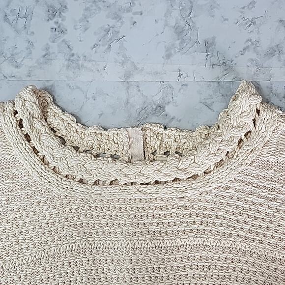 Anthropologie Womens Sz L Beige Linen Blend Minimalist Fairy Preppy Moth Sweater - Picture 7 of 12